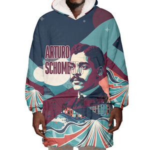 Arturo Schomburg Harlem Renaissance The Man Who Built A Library Wearable Blanket Hoodie Blue Red Retro Pop Art Vintage Books History Portrait