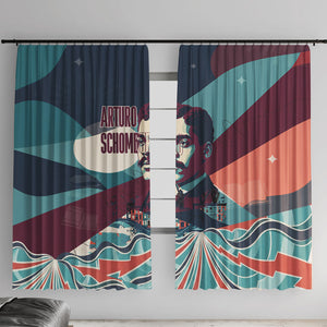 Arturo Schomburg Harlem Renaissance The Man Who Built A Library Window Curtain Blue Red Retro Pop Art Vintage Books History Portrait