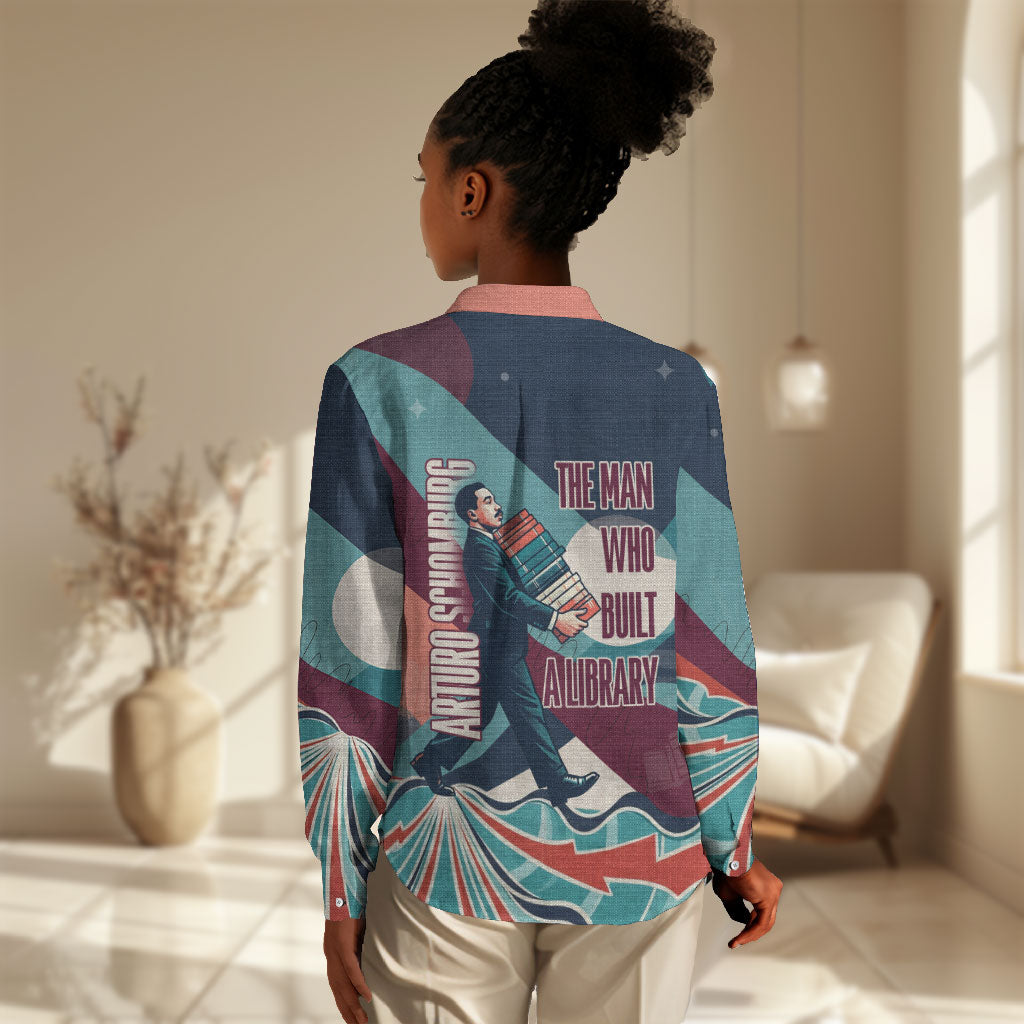 Arturo Schomburg Harlem Renaissance The Man Who Built A Library Women Casual Shirt Blue Red Retro Pop Art Vintage Books History Portrait
