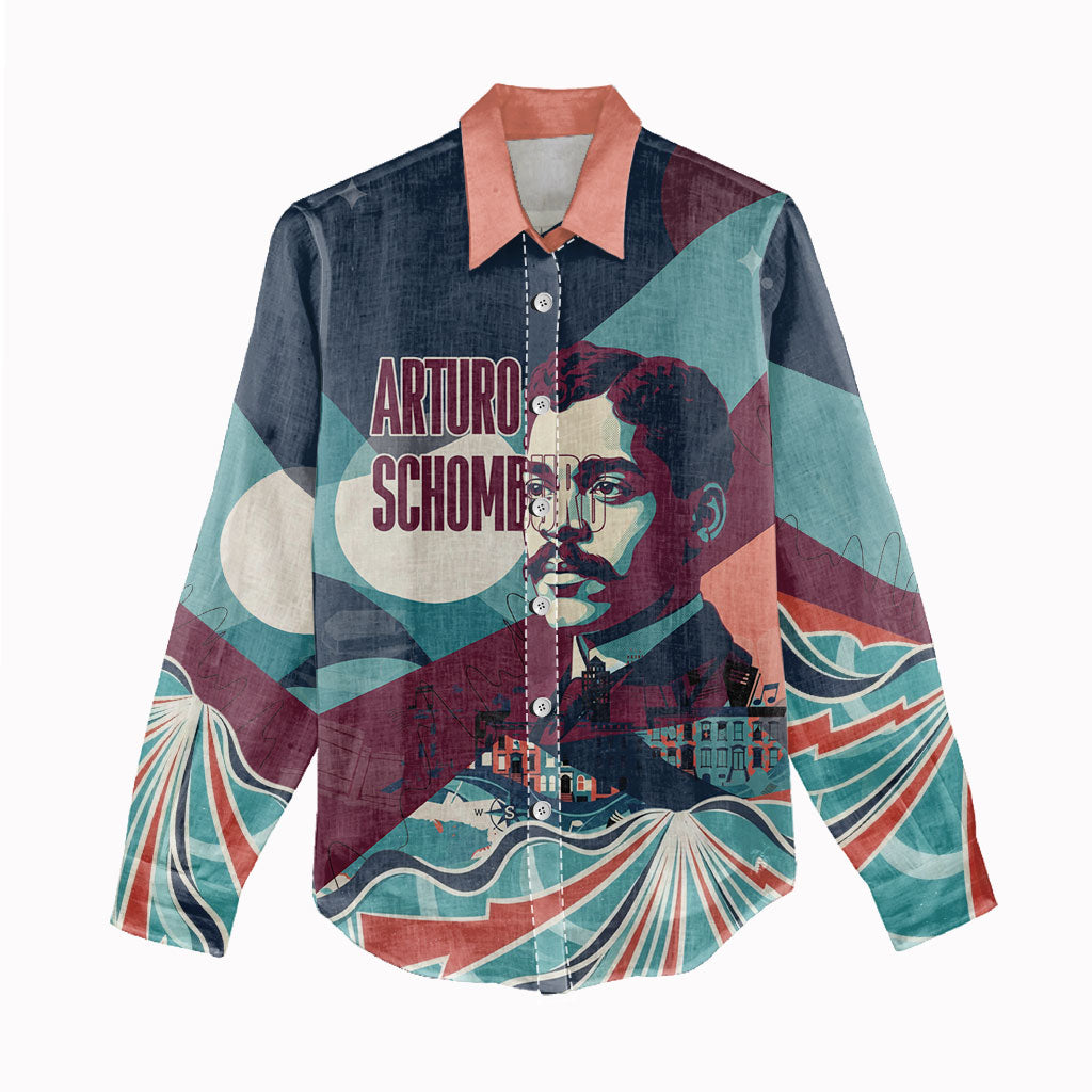 Arturo Schomburg Harlem Renaissance The Man Who Built A Library Women Casual Shirt Blue Red Retro Pop Art Vintage Books History Portrait