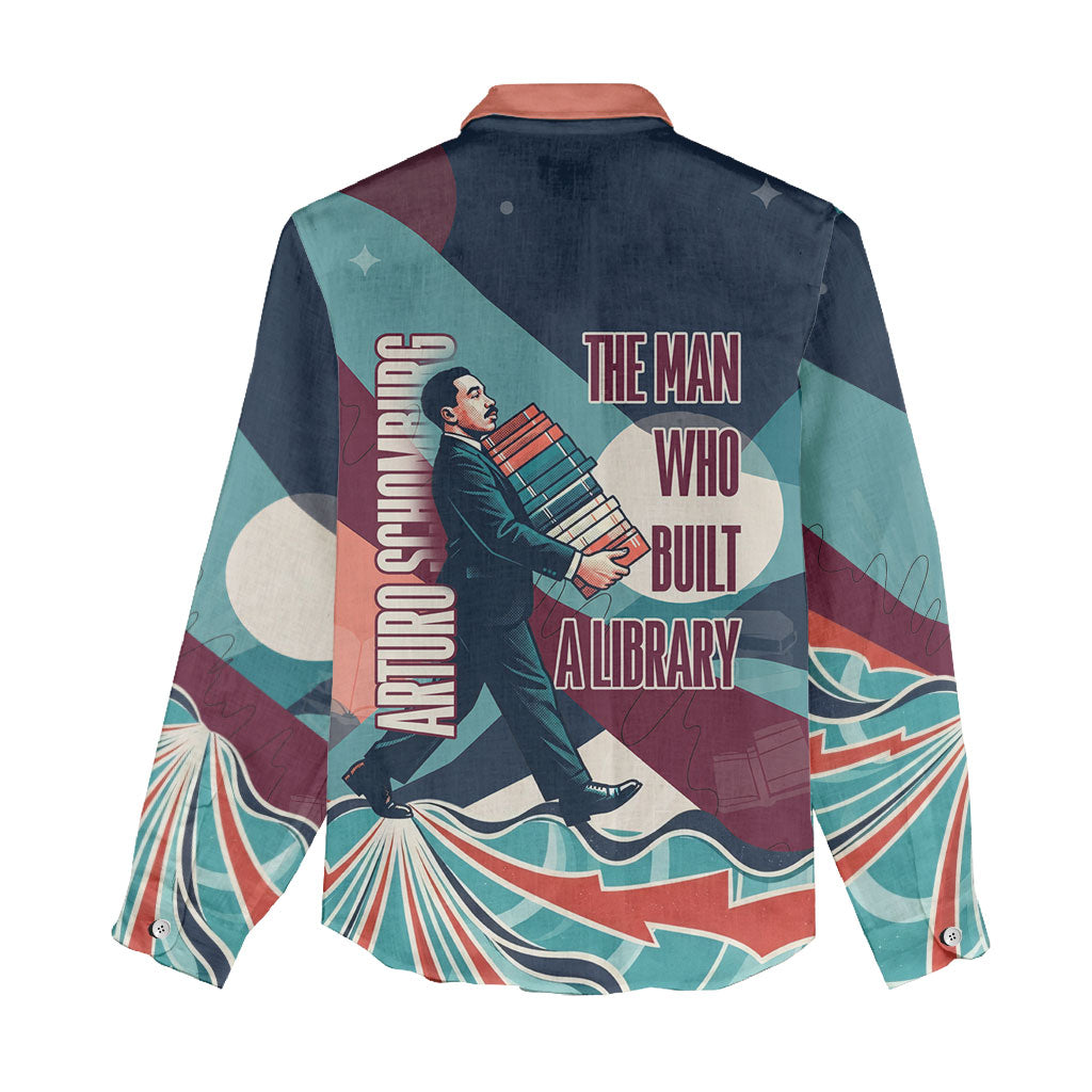 Arturo Schomburg Harlem Renaissance The Man Who Built A Library Women Casual Shirt Blue Red Retro Pop Art Vintage Books History Portrait