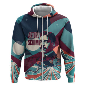 Arturo Schomburg Harlem Renaissance The Man Who Built A Library Zip Hoodie Blue Red Retro Pop Art Vintage Books History Portrait