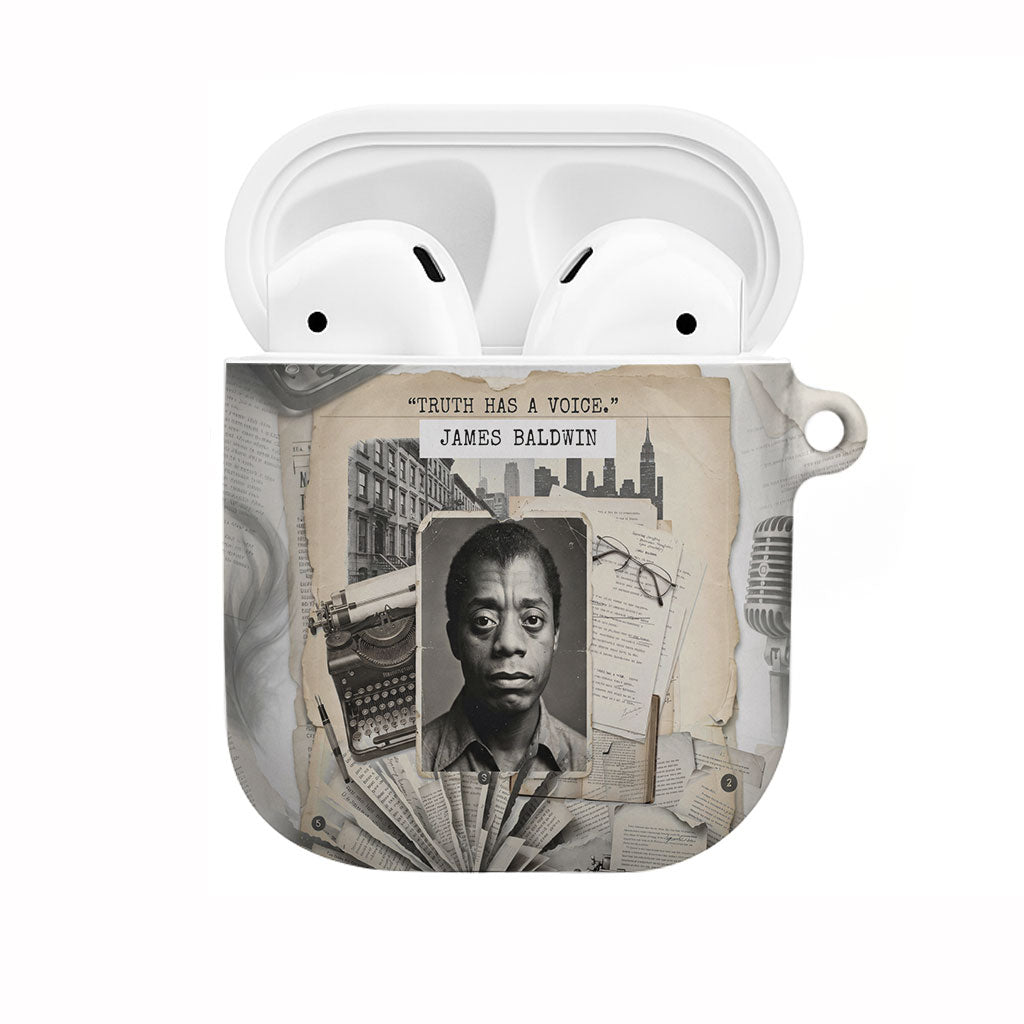 James Baldwin Truth Has A Voice AirPods Case Vintage Newspaper Collage Book Writer