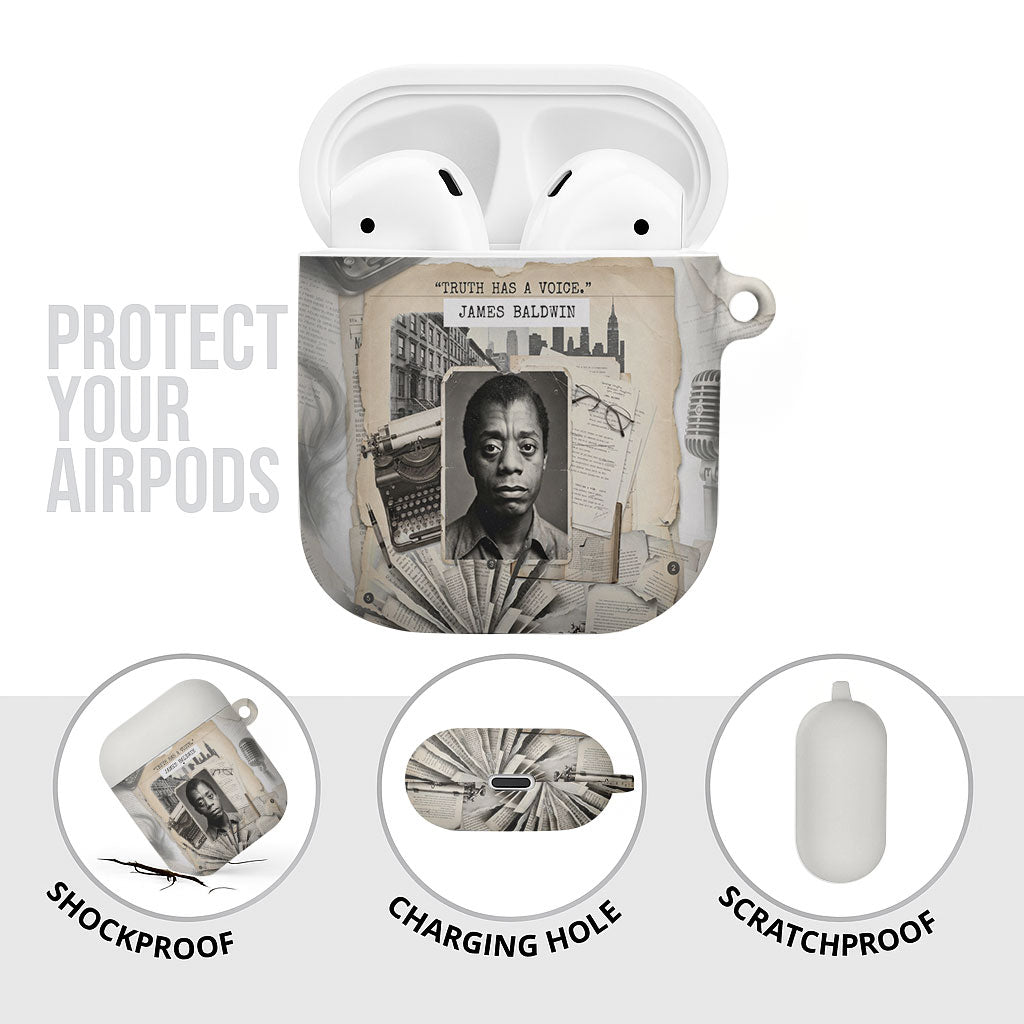 James Baldwin Truth Has A Voice AirPods Case Vintage Newspaper Collage Book Writer