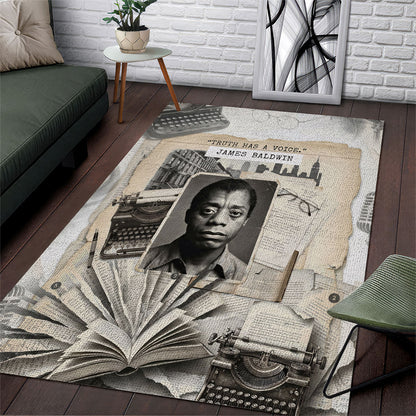 James Baldwin Truth Has A Voice Area Rug Vintage Newspaper Collage Book Writer