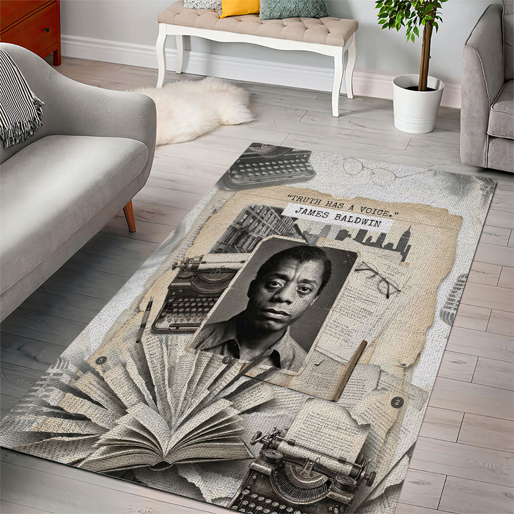 James Baldwin Truth Has A Voice Area Rug Vintage Newspaper Collage Book Writer