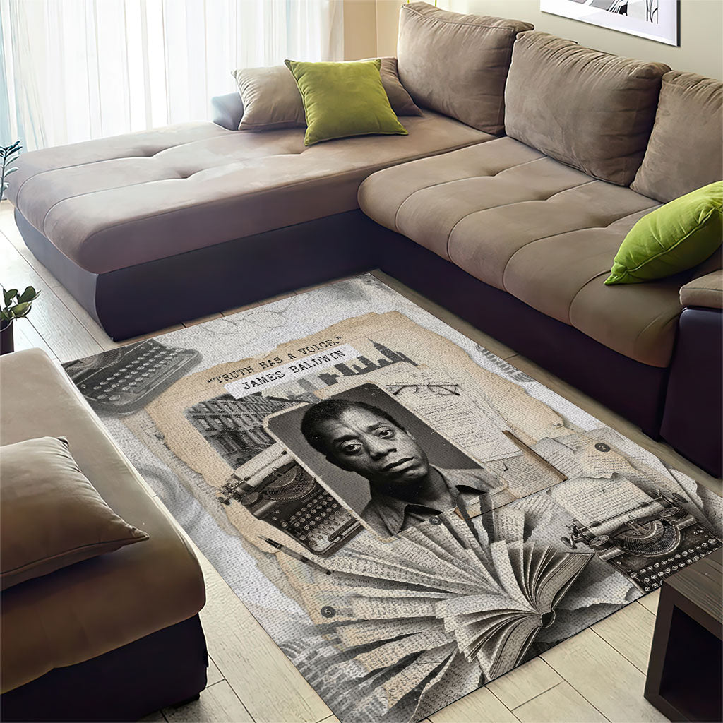 James Baldwin Truth Has A Voice Area Rug Vintage Newspaper Collage Book Writer