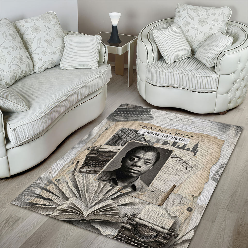 James Baldwin Truth Has A Voice Area Rug Vintage Newspaper Collage Book Writer