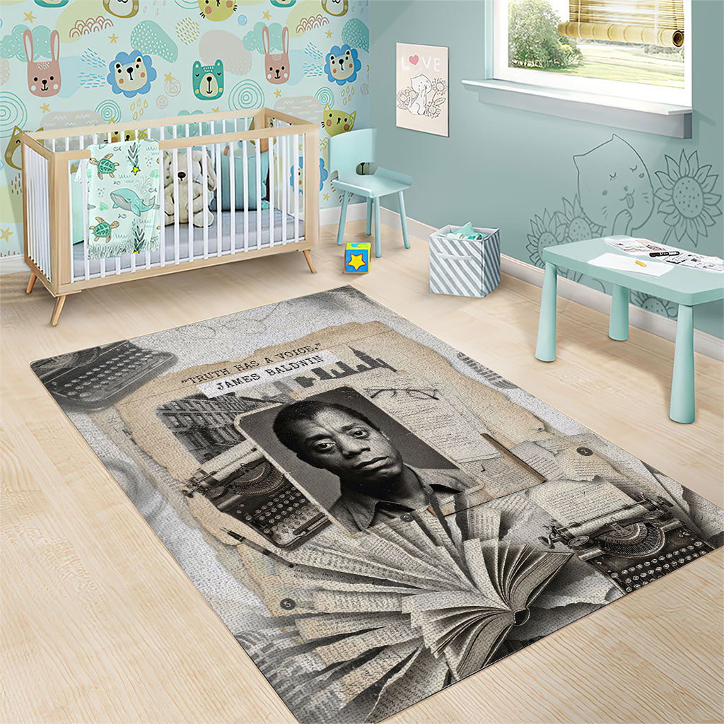 James Baldwin Truth Has A Voice Area Rug Vintage Newspaper Collage Book Writer