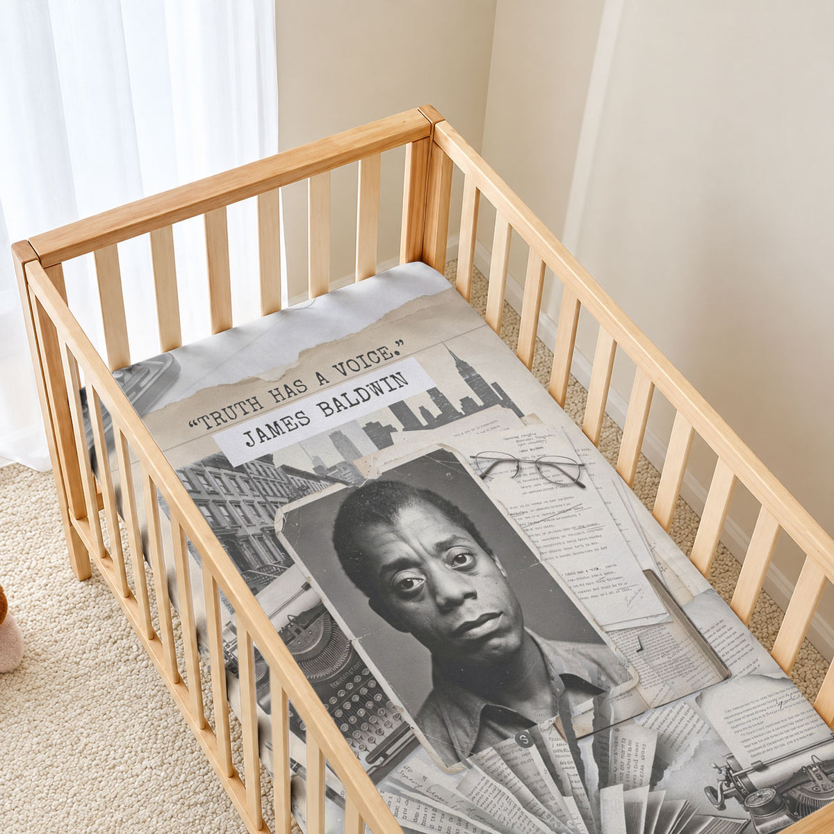 James Baldwin Truth Has A Voice Baby Bed Cover Vintage Newspaper Collage Book Writer