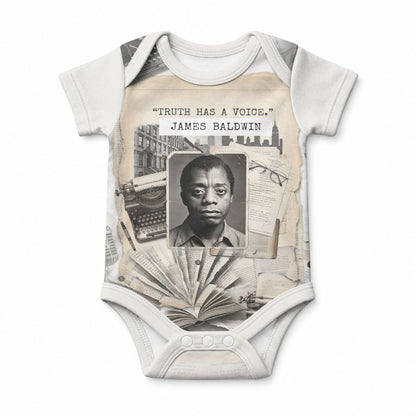 James Baldwin Truth Has A Voice Baby Onesie Vintage Newspaper Collage Book Writer