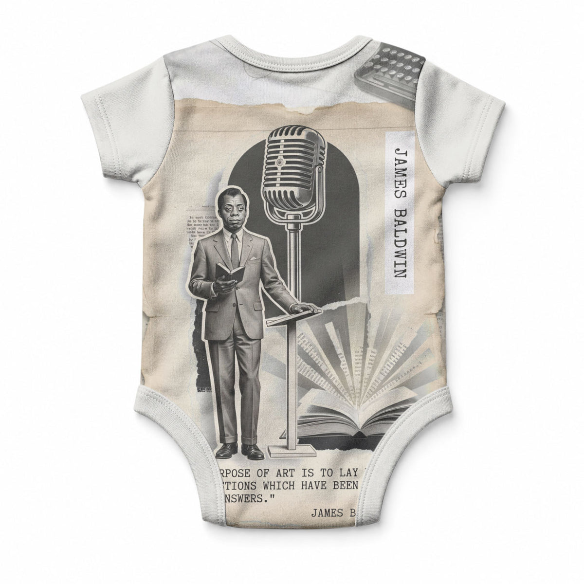 James Baldwin Truth Has A Voice Baby Onesie Vintage Newspaper Collage Book Writer