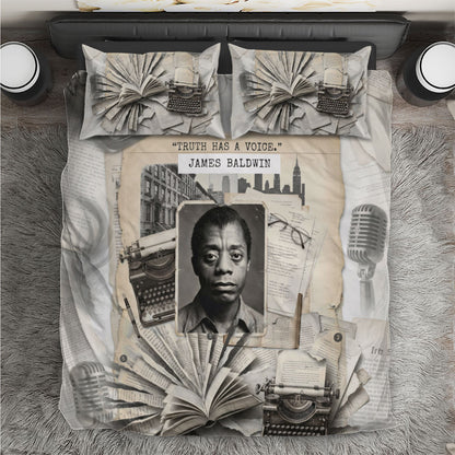James Baldwin Truth Has A Voice Bedding Set Vintage Newspaper Collage Book Writer