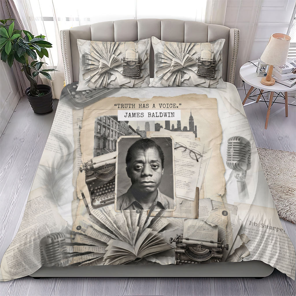 James Baldwin Truth Has A Voice Bedding Set Vintage Newspaper Collage Book Writer
