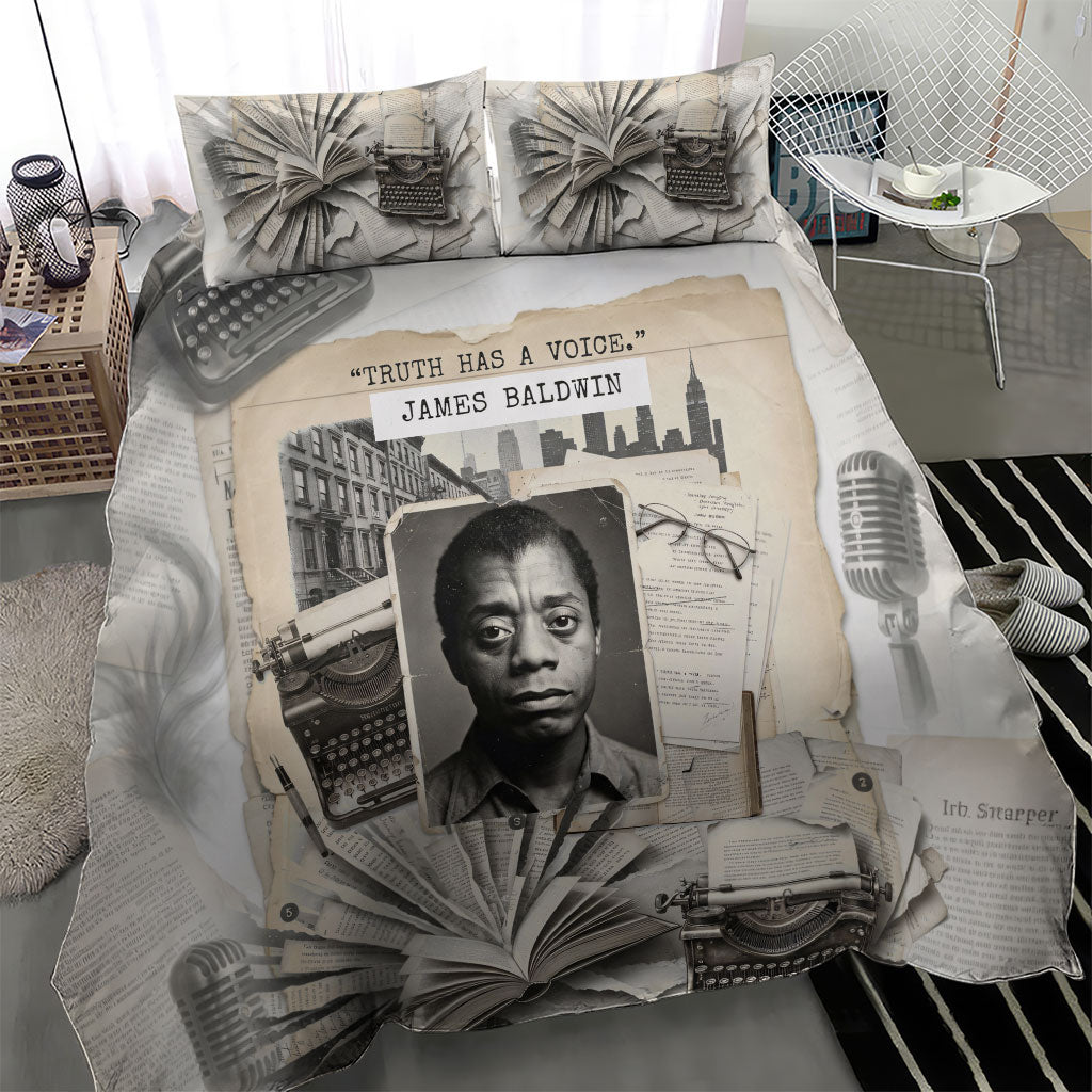 James Baldwin Truth Has A Voice Bedding Set Vintage Newspaper Collage Book Writer