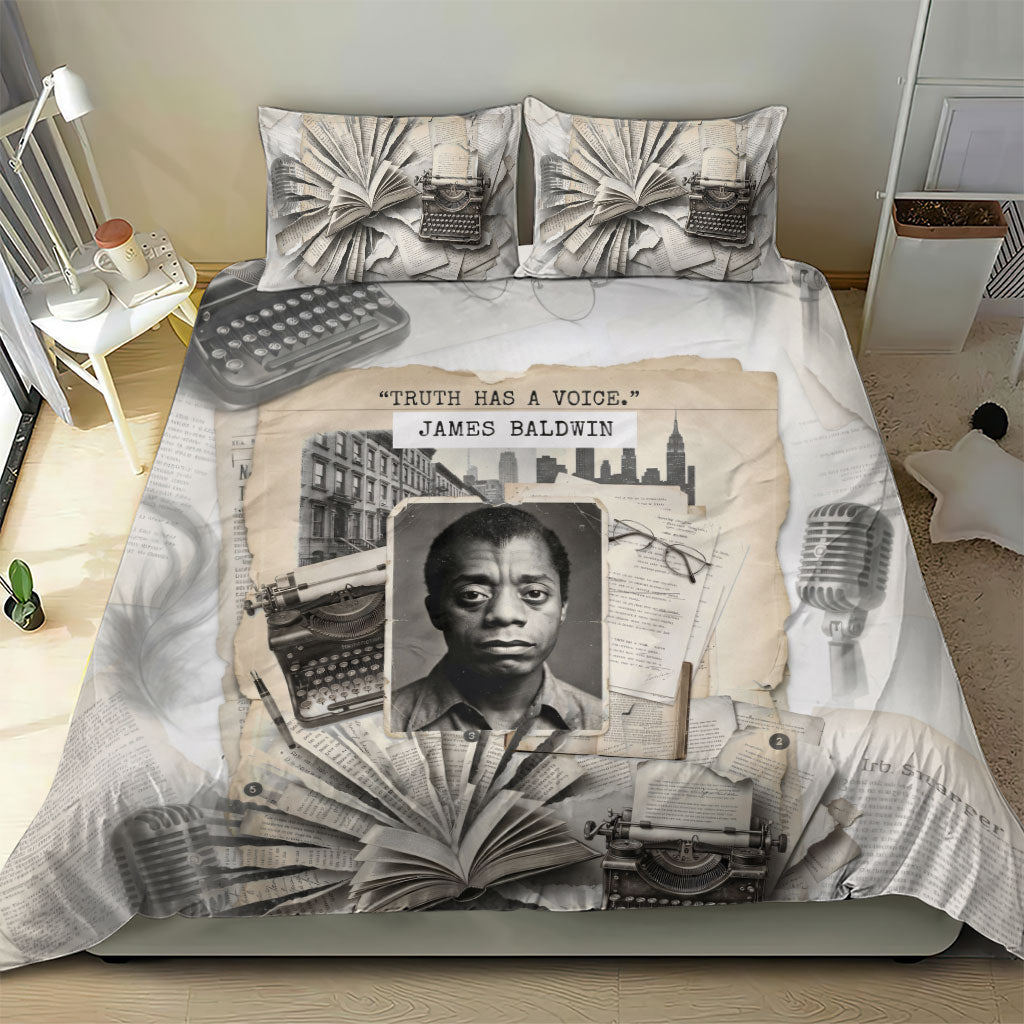 James Baldwin Truth Has A Voice Bedding Set Vintage Newspaper Collage Book Writer