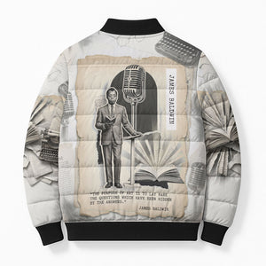 James Baldwin Truth Has A Voice Bomber Puffer Jacket Vintage Newspaper Collage Book Writer