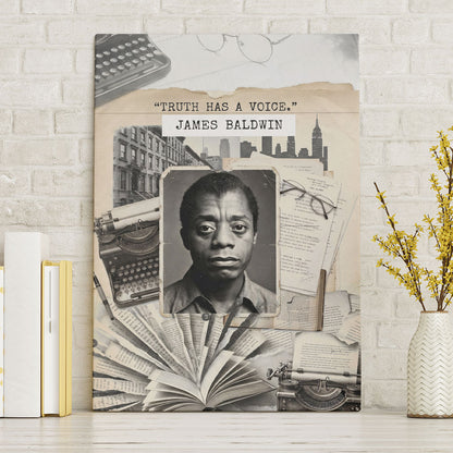 James Baldwin Truth Has A Voice Canvas Wall Art Vintage Newspaper Collage Book Writer