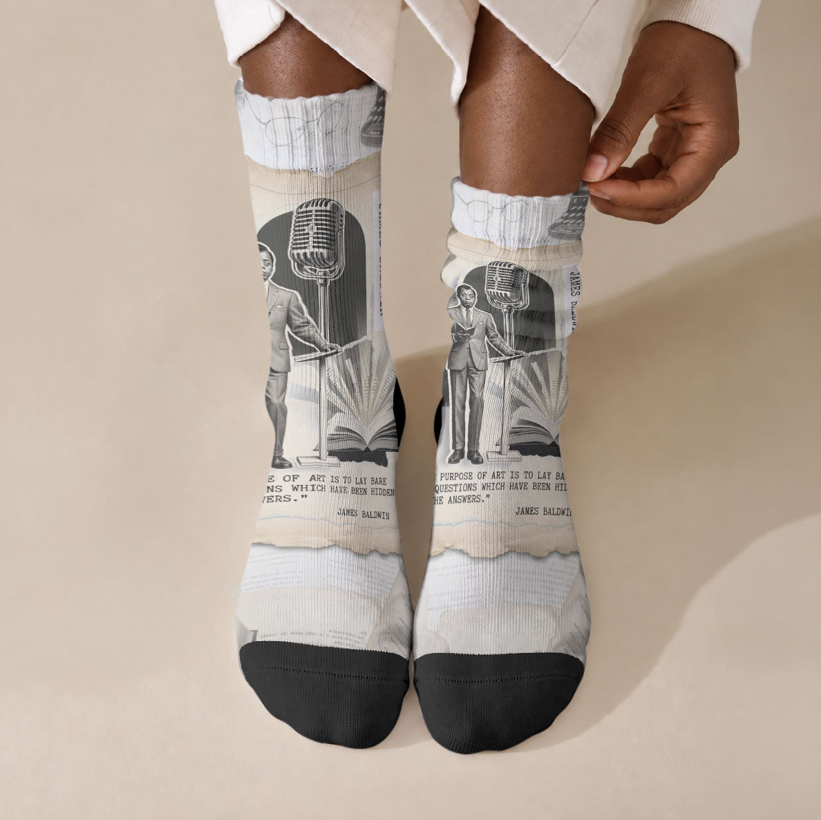 James Baldwin Truth Has A Voice Crew Socks Vintage Newspaper Collage Book Writer