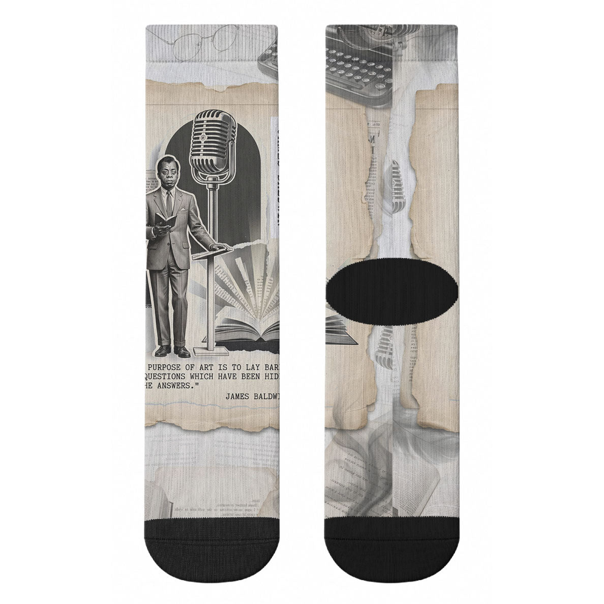 James Baldwin Truth Has A Voice Crew Socks Vintage Newspaper Collage Book Writer