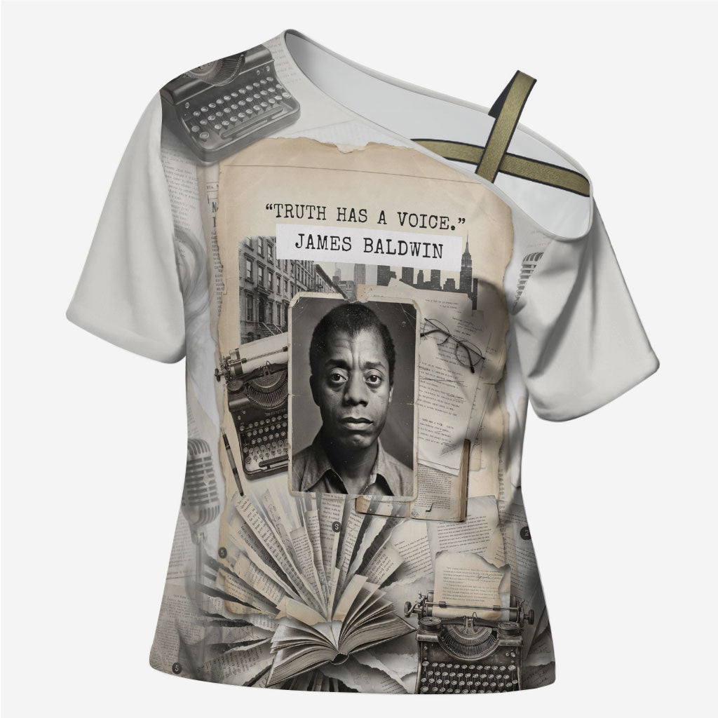 James Baldwin Truth Has A Voice Cross Shoulder Shirt Vintage Newspaper Collage Book Writer