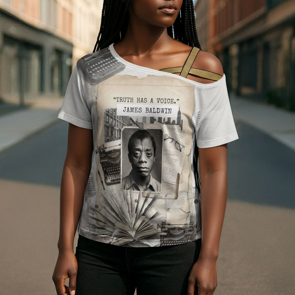 James Baldwin Truth Has A Voice Cross Shoulder Shirt Vintage Newspaper Collage Book Writer