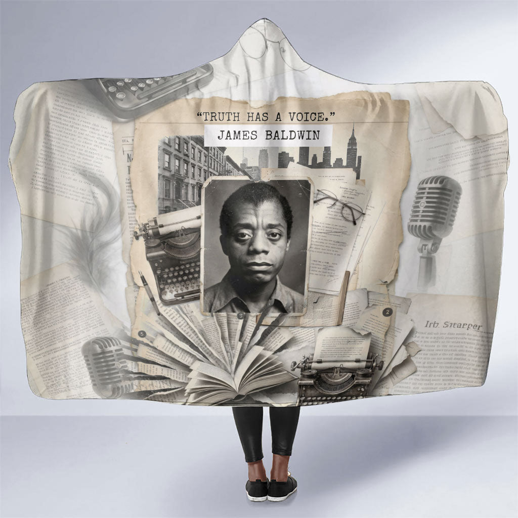 James Baldwin Truth Has A Voice Hooded Blanket Vintage Newspaper Collage Book Writer