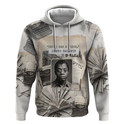 James Baldwin Truth Has A Voice Hoodie Vintage Newspaper Collage Book Writer