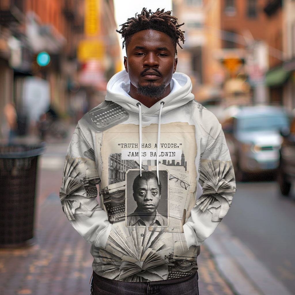 James Baldwin Truth Has A Voice Hoodie Vintage Newspaper Collage Book Writer
