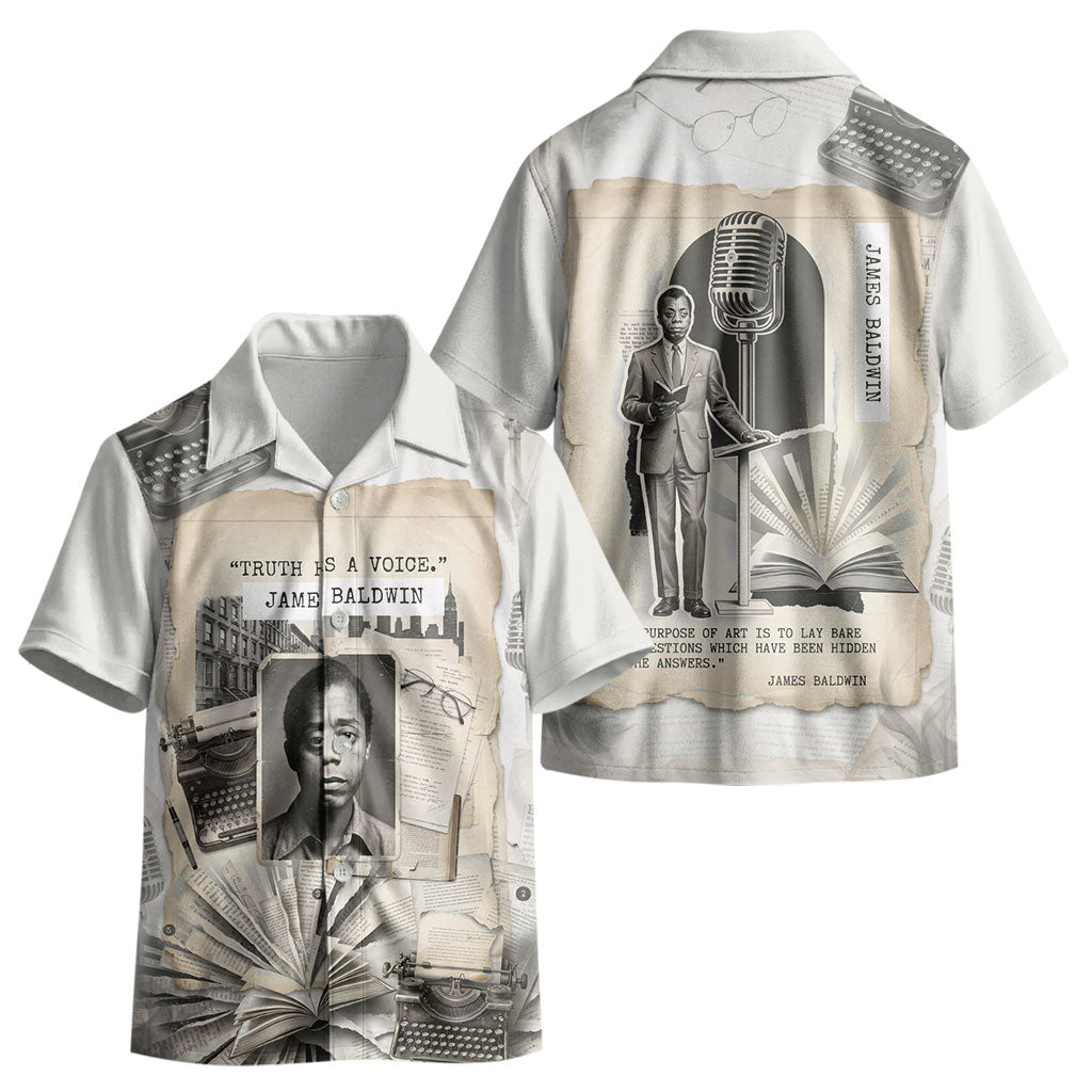 James Baldwin Truth Has A Voice Kid Hawaiian Shirt Vintage Newspaper Collage Book Writer
