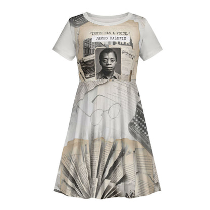 James Baldwin Truth Has A Voice Kid Short Sleeve Dress Vintage Newspaper Collage Book Writer