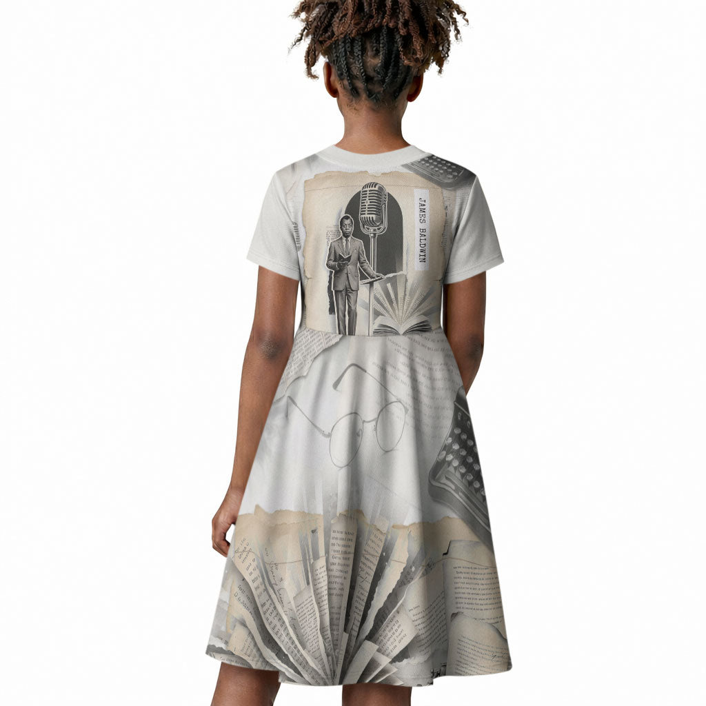 James Baldwin Truth Has A Voice Kid Short Sleeve Dress Vintage Newspaper Collage Book Writer
