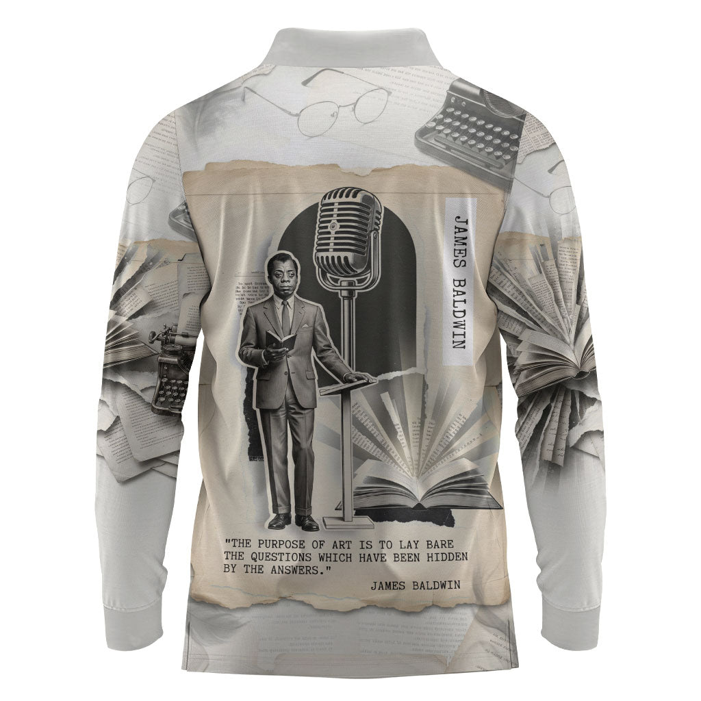 James Baldwin Truth Has A Voice Long Sleeve Polo Shirt Vintage Newspaper Collage Book Writer