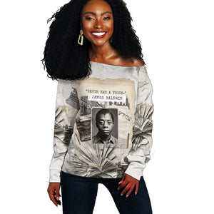 James Baldwin Truth Has A Voice Off Shoulder Sweater Vintage Newspaper Collage Book Writer