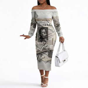 James Baldwin Truth Has A Voice Off The Shoulder Long Sleeve Dress Vintage Newspaper Collage Book Writer