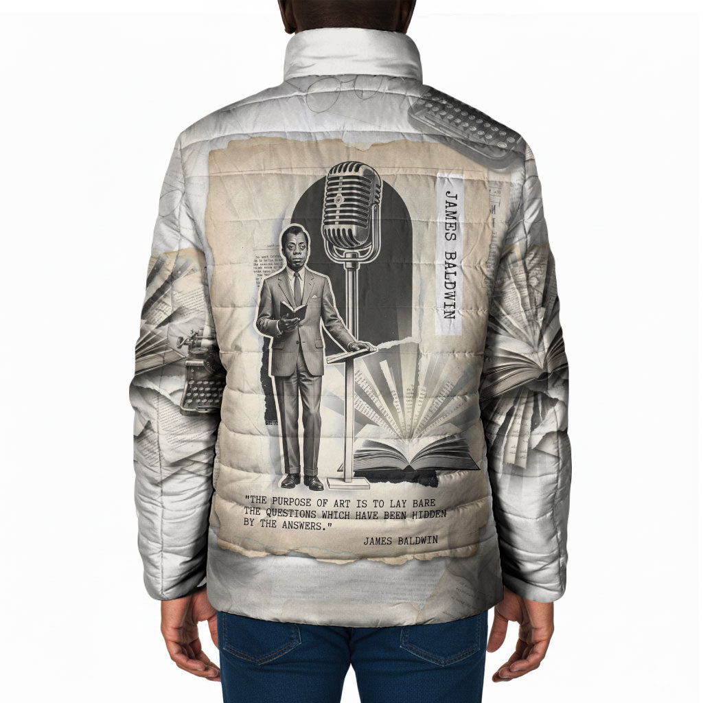 James Baldwin Truth Has A Voice Padded Jacket Vintage Newspaper Collage Book Writer