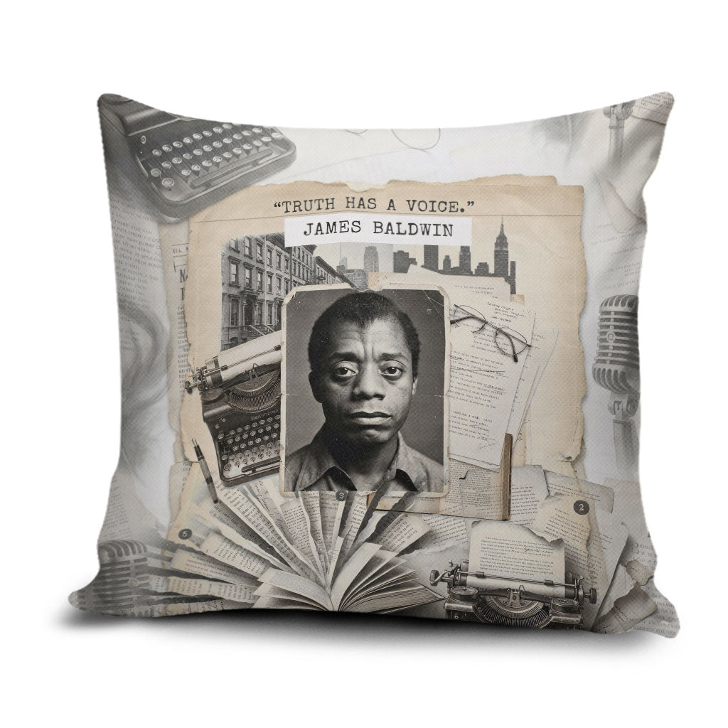 James Baldwin Truth Has A Voice Pillow Cover Vintage Newspaper Collage Book Writer