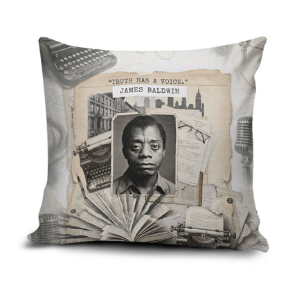James Baldwin Truth Has A Voice Pillow Cover Vintage Newspaper Collage Book Writer