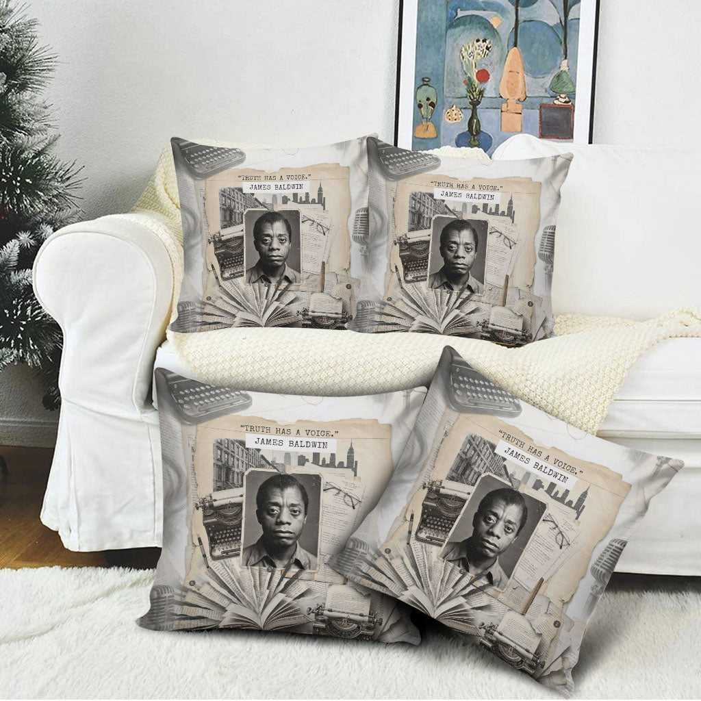 James Baldwin Truth Has A Voice Pillow Cover Vintage Newspaper Collage Book Writer