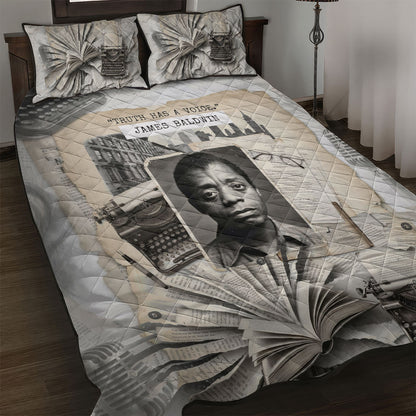 James Baldwin Truth Has A Voice Quilt Bed Set Vintage Newspaper Collage Book Writer