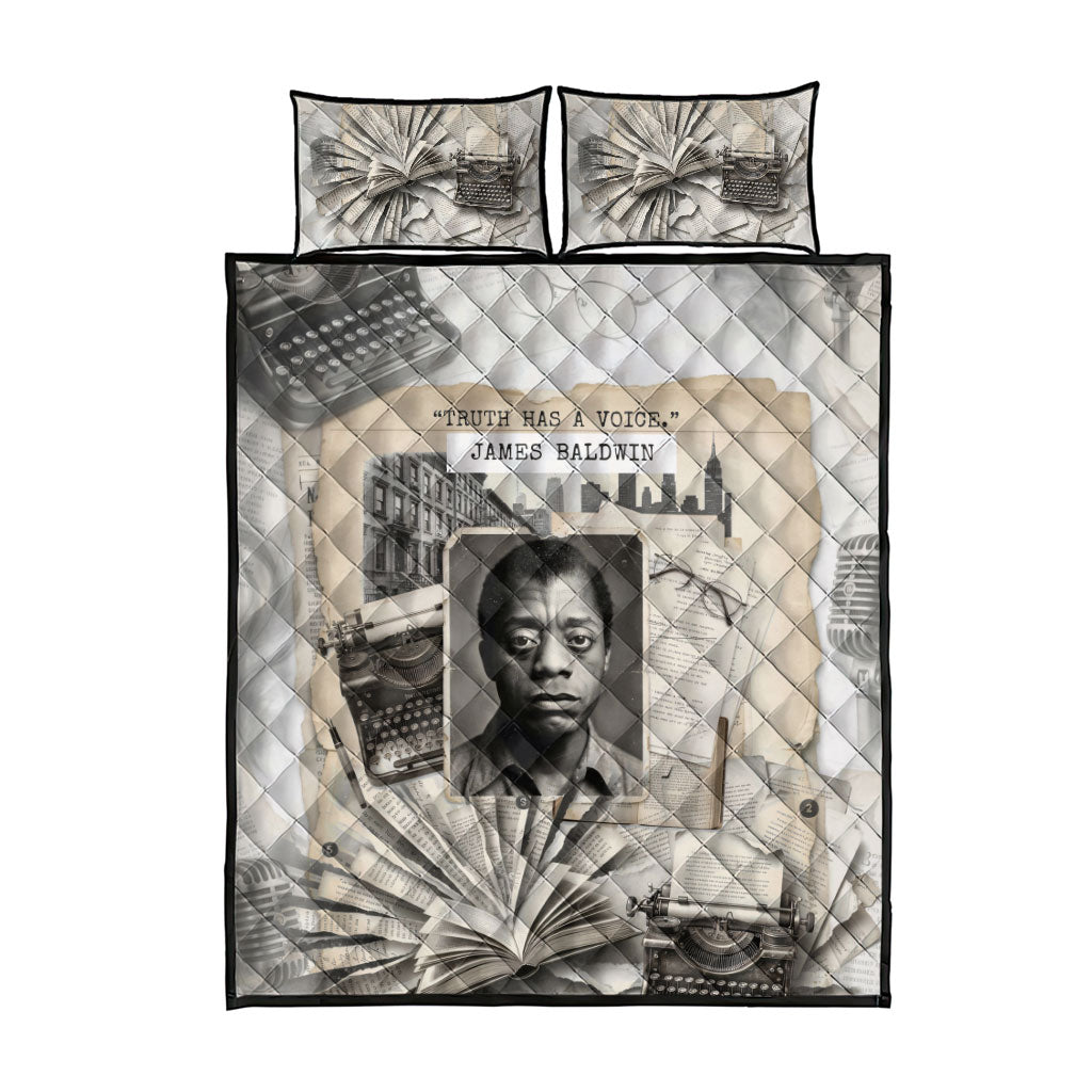 James Baldwin Truth Has A Voice Quilt Bed Set Vintage Newspaper Collage Book Writer