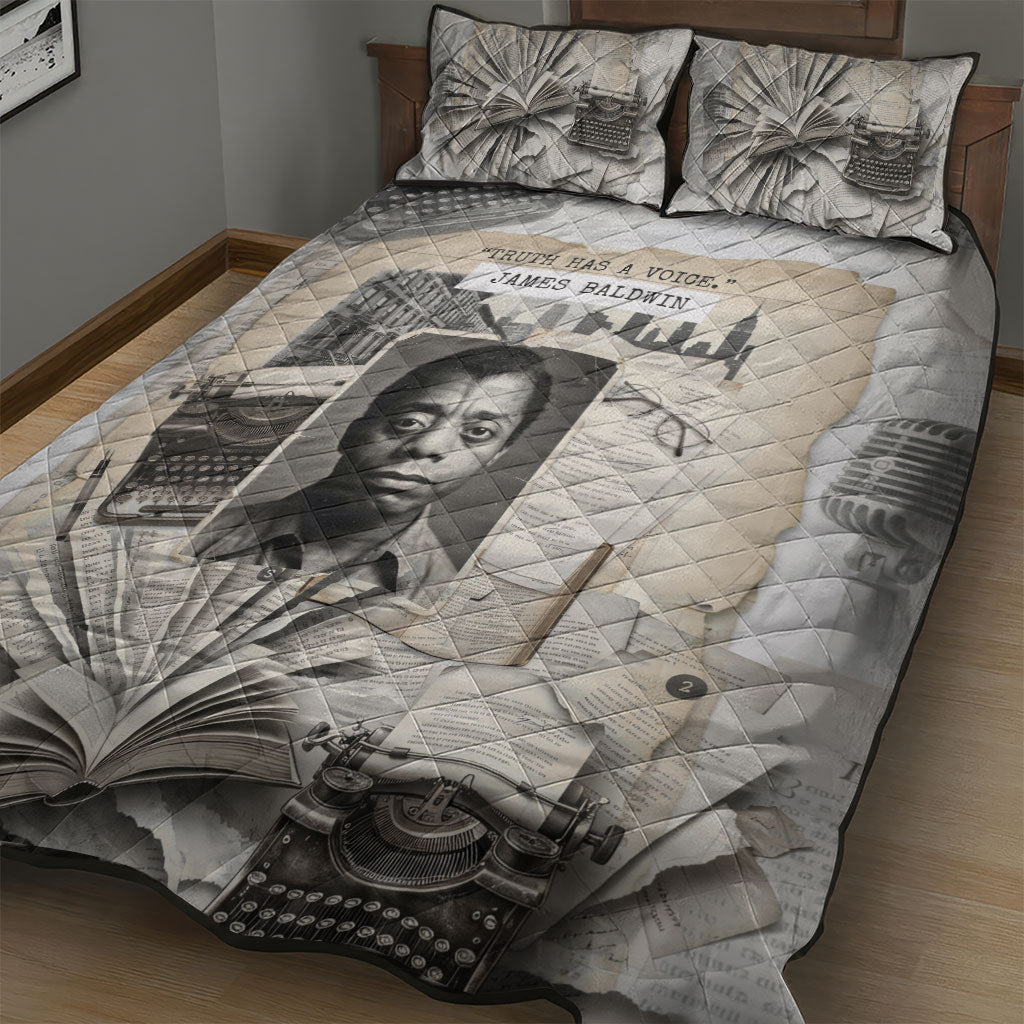 James Baldwin Truth Has A Voice Quilt Bed Set Vintage Newspaper Collage Book Writer