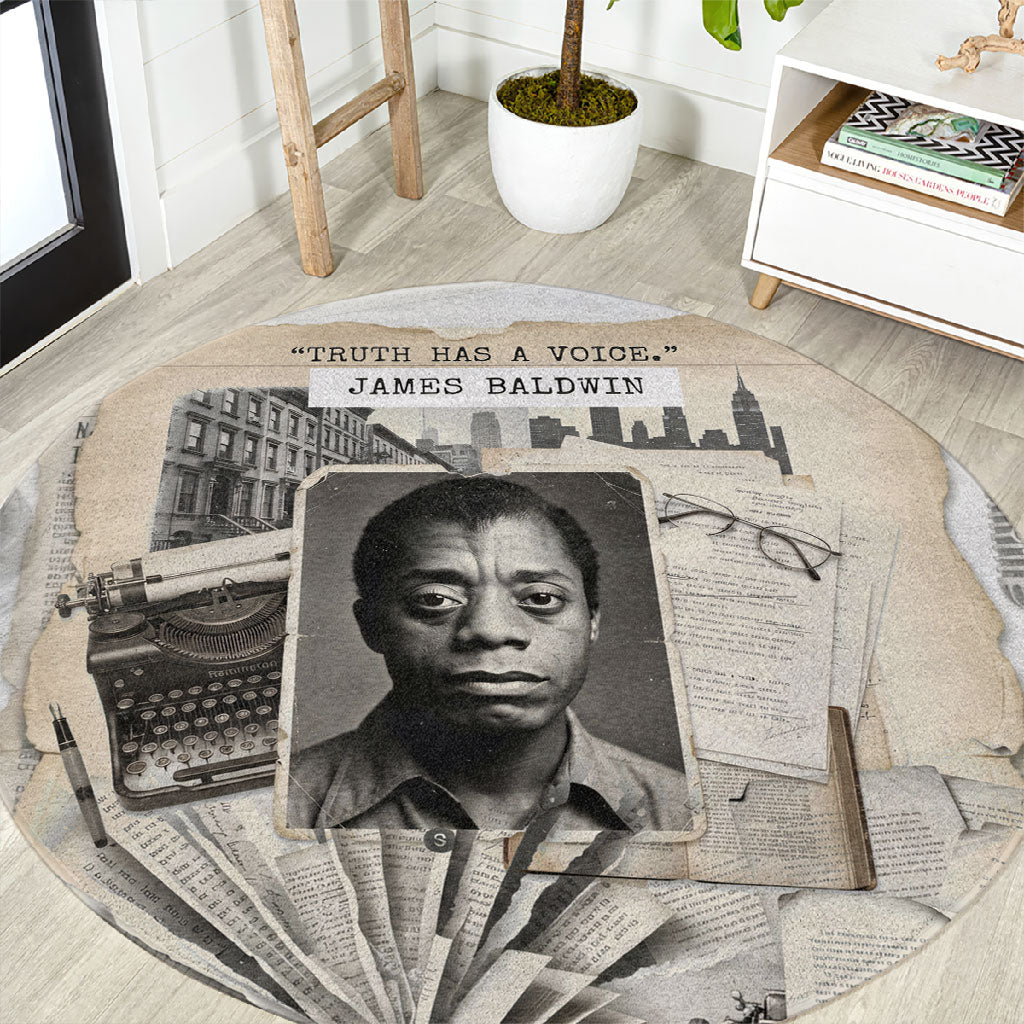 James Baldwin Truth Has A Voice Round Carpet Vintage Newspaper Collage Book Writer