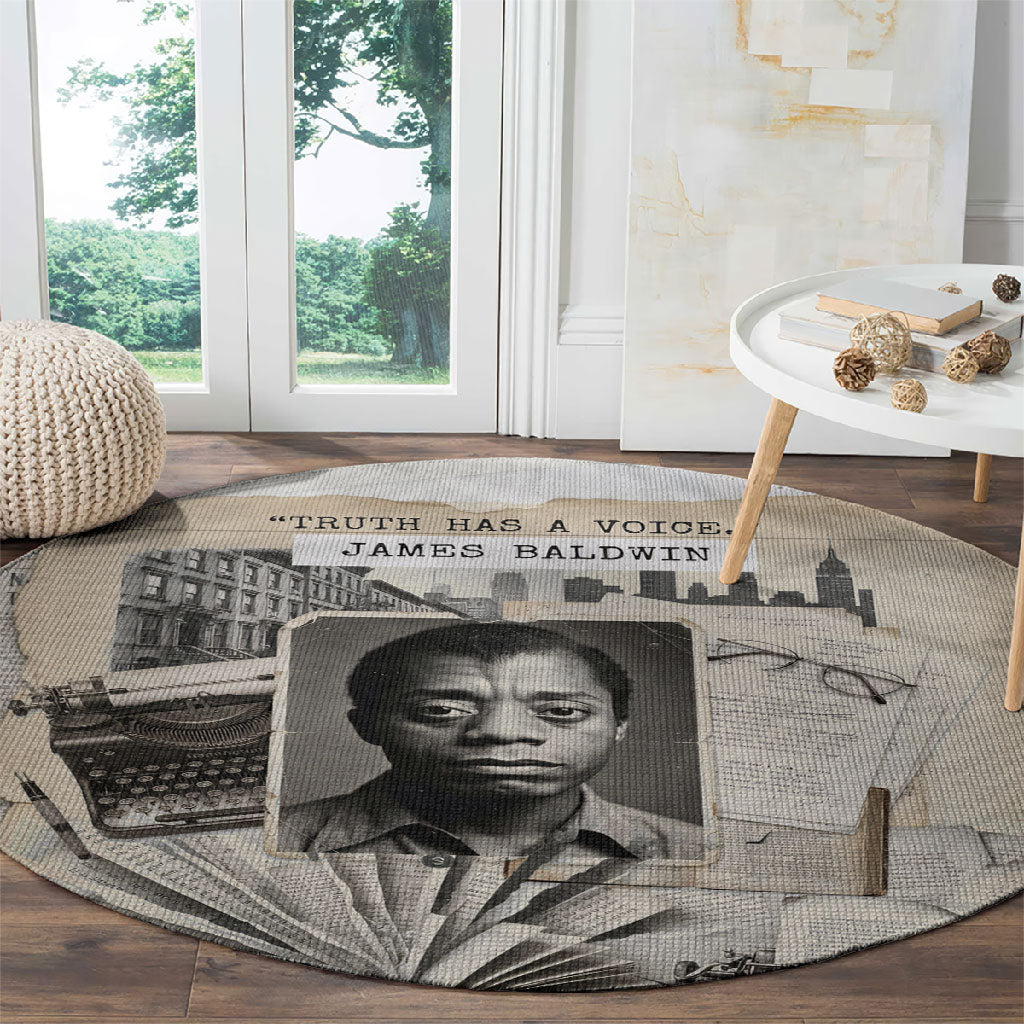 James Baldwin Truth Has A Voice Round Carpet Vintage Newspaper Collage Book Writer