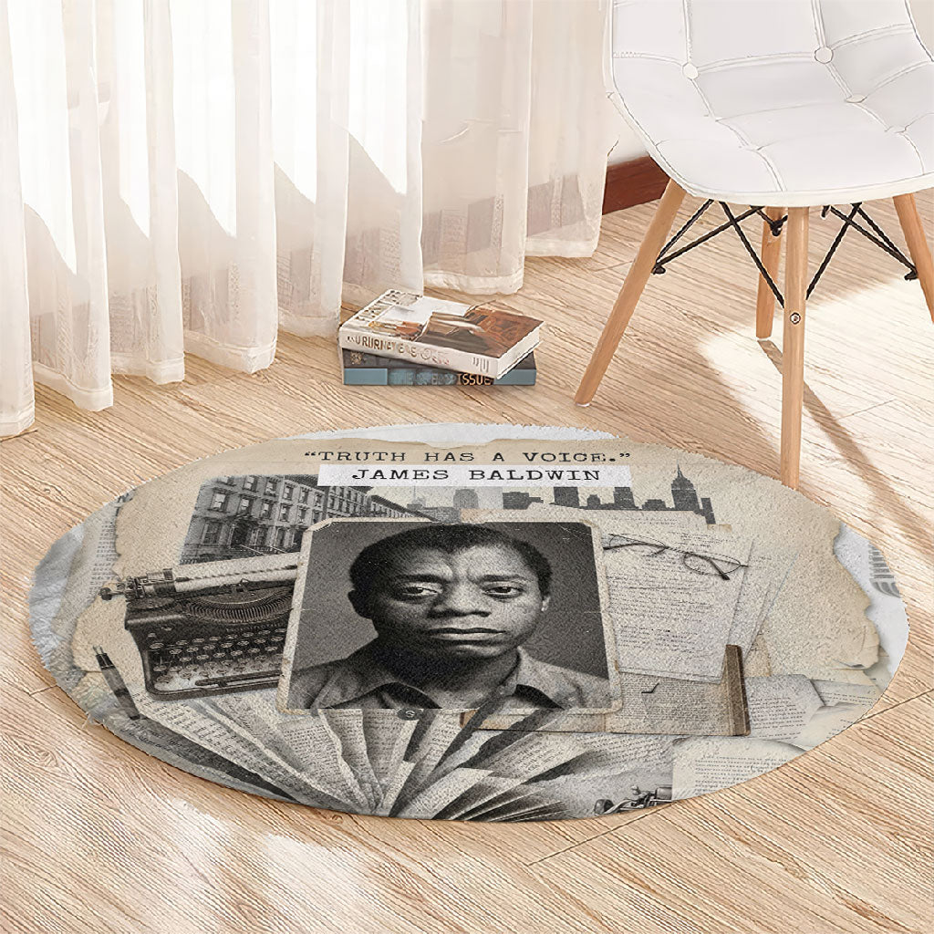 James Baldwin Truth Has A Voice Round Carpet Vintage Newspaper Collage Book Writer
