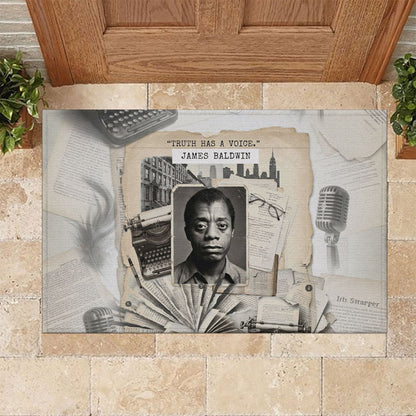 James Baldwin Truth Has A Voice Rubber Doormat Vintage Newspaper Collage Book Writer