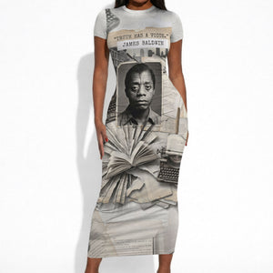 James Baldwin Truth Has A Voice Short Sleeve Bodycon Dress Vintage Newspaper Collage Book Writer