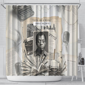 James Baldwin Truth Has A Voice Shower Curtain Vintage Newspaper Collage Book Writer