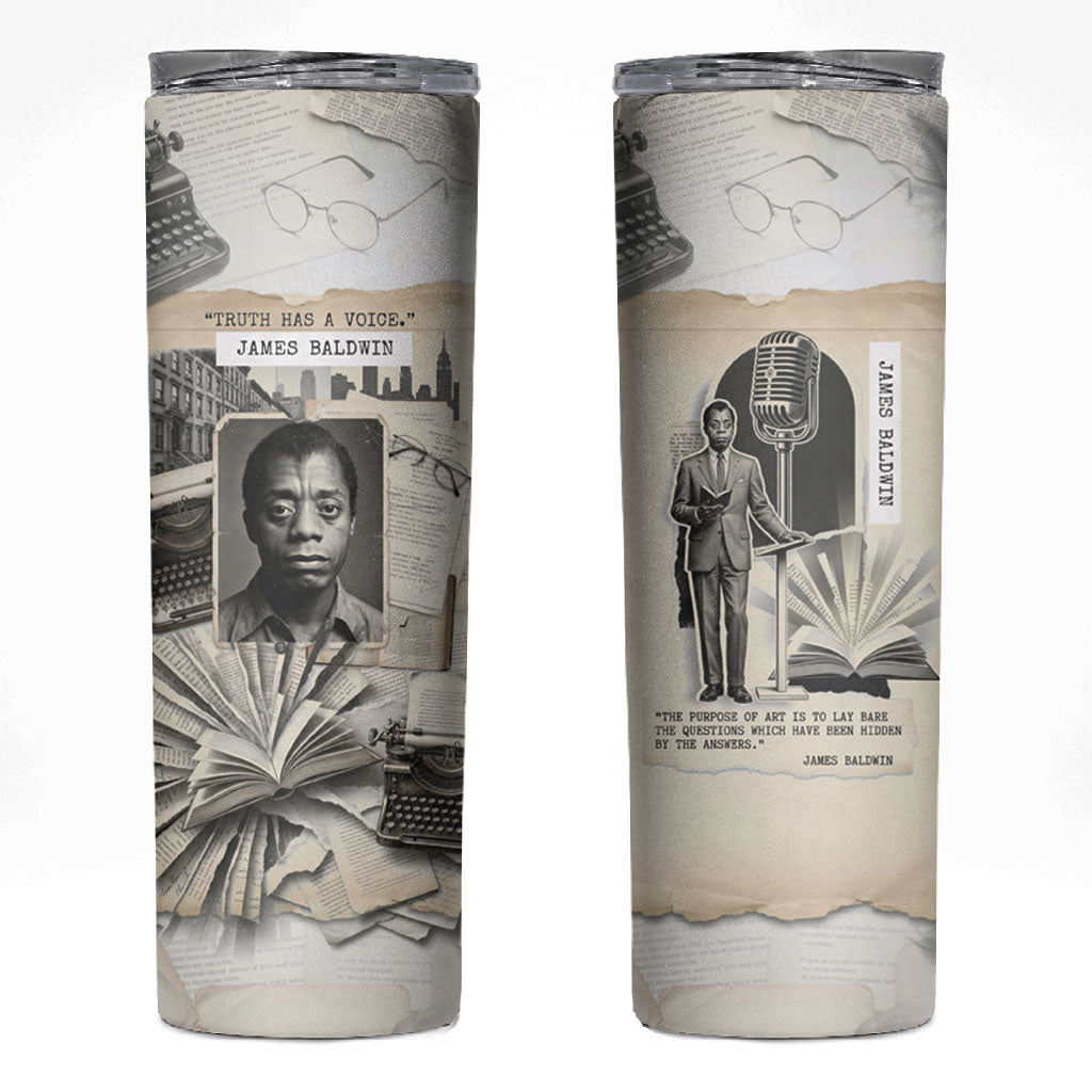 James Baldwin Truth Has A Voice Skinny Tumbler Vintage Newspaper Collage Book Writer