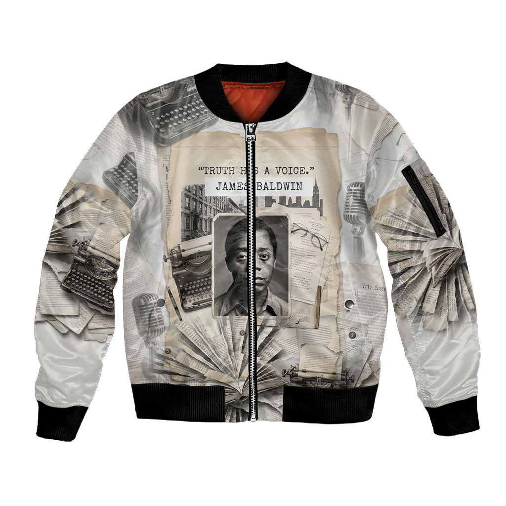 James Baldwin Truth Has A Voice Sleeve Zip Bomber Jacket Vintage Newspaper Collage Book Writer